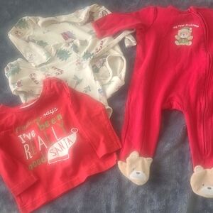 My First Christmas Little Me Red and Cream Holiday Footies Set